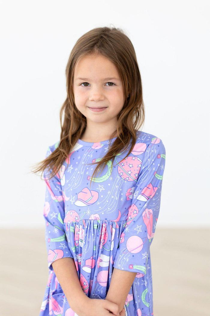 (L) Neon Moon 3/4 Sleeve Pocket Twirl Dress-Mila & Rose ®