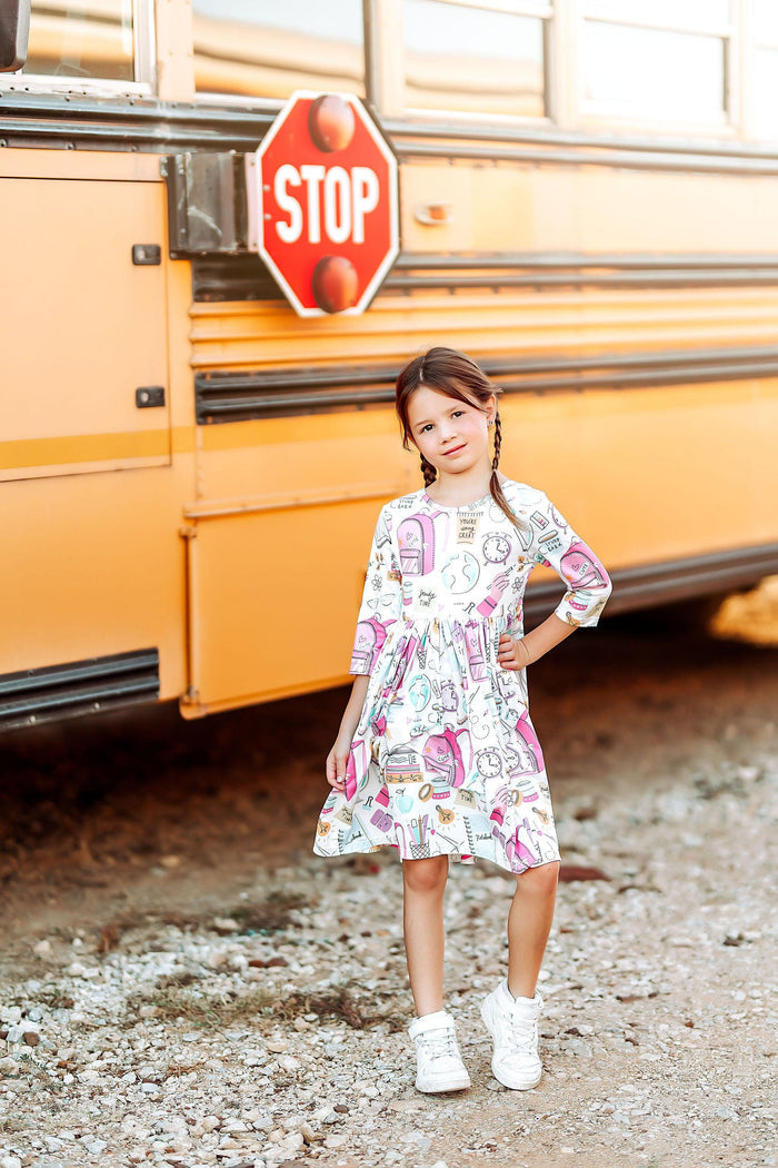 SALE School is Cool 3/4 Sleeve Pocket Twirl Dress-Mila & Rose ®