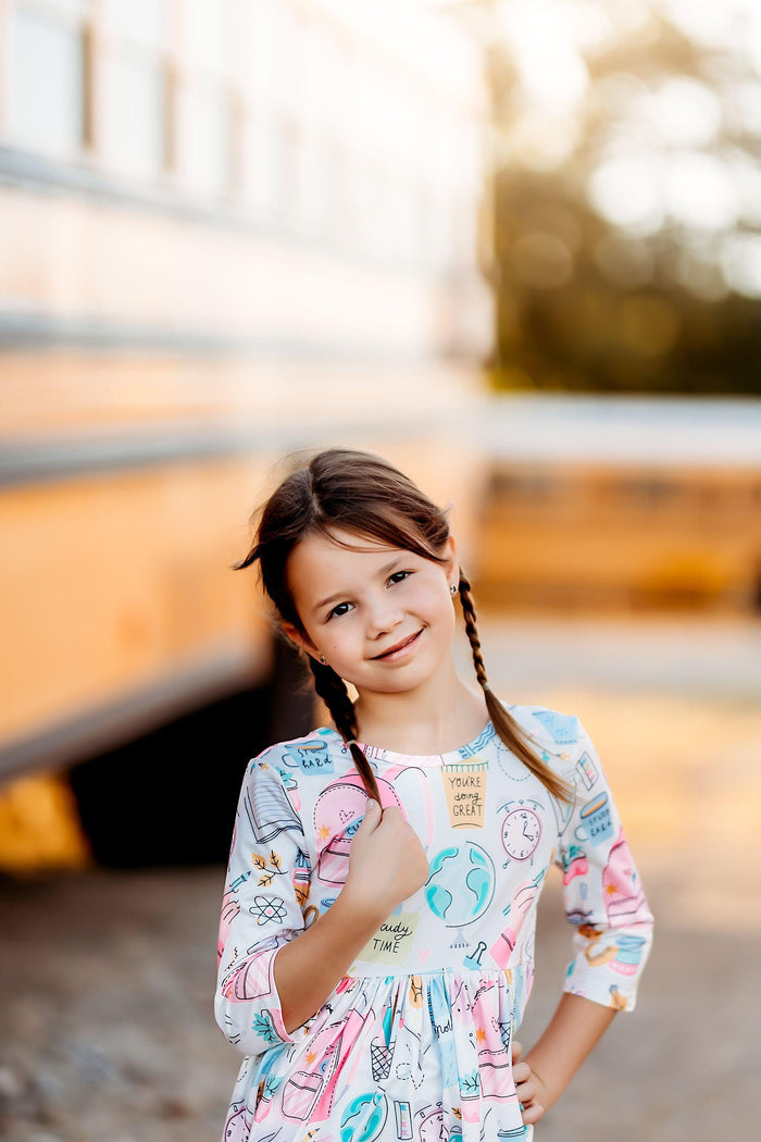 SALE School is Cool 3/4 Sleeve Pocket Twirl Dress-Mila & Rose ®