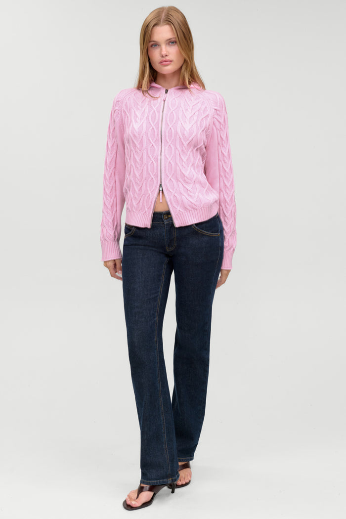 Salem Oversized Cable Knit Hoodie - Pillow Pink