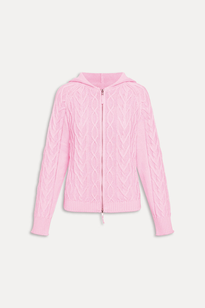 Salem Oversized Cable Knit Hoodie - Pillow Pink