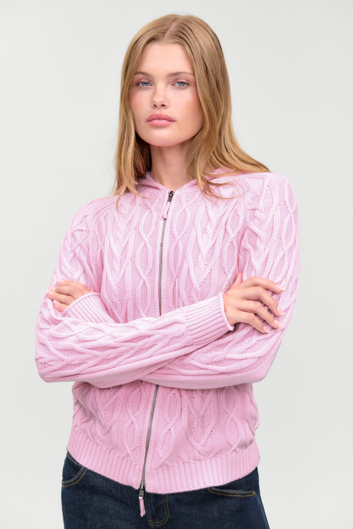 Salem Oversized Cable Knit Hoodie - Pillow Pink
