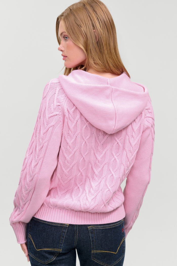 Salem Oversized Cable Knit Hoodie - Pillow Pink