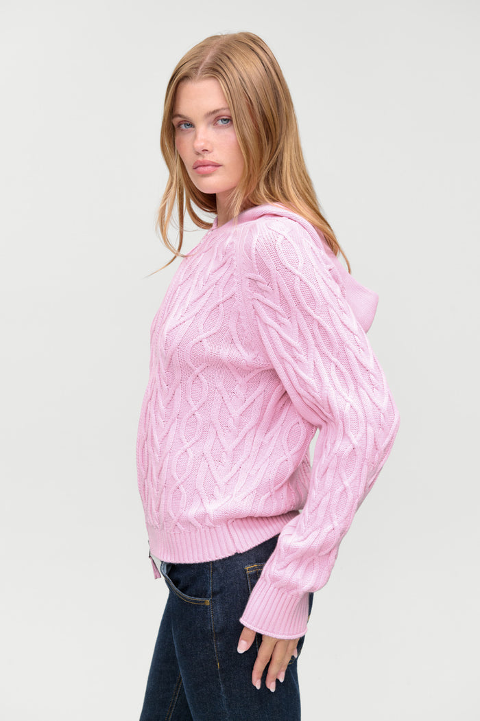 Salem Oversized Cable Knit Hoodie - Pillow Pink