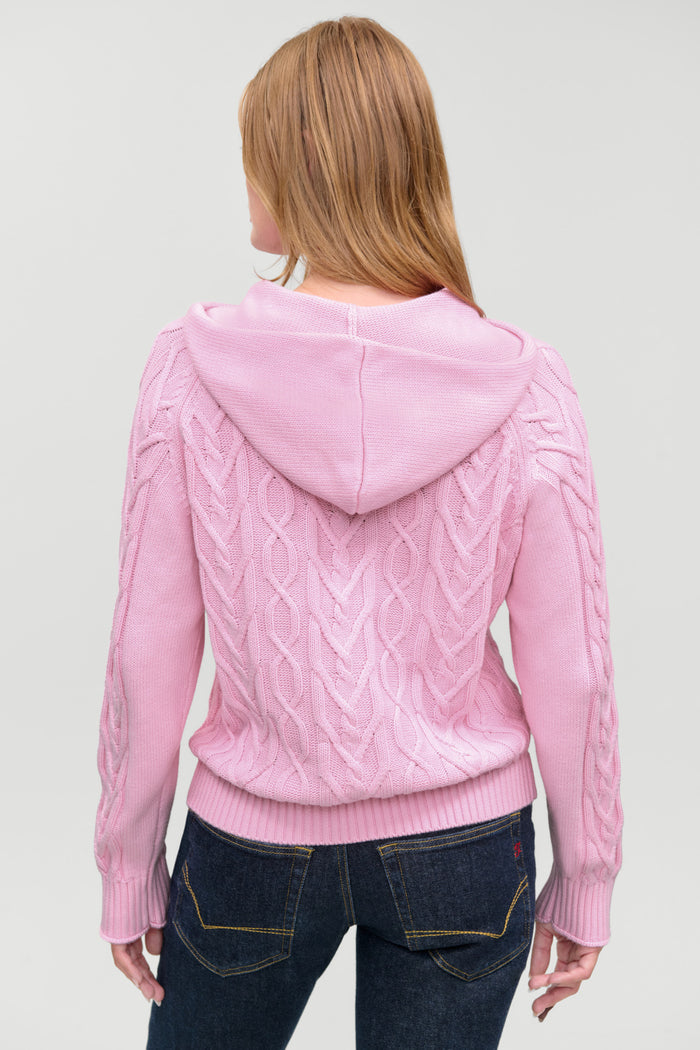 Salem Oversized Cable Knit Hoodie - Pillow Pink