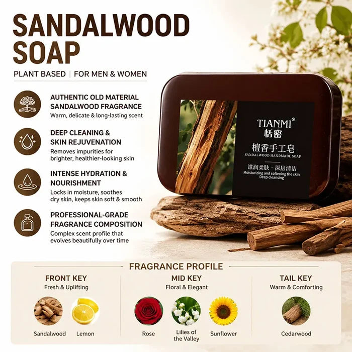 Sandalwood Soap Cleansing Soap, Handmade Plant Based Bar