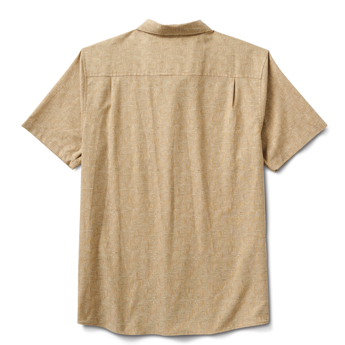 Roark Scholar Stretch Long Sleeve Button Up Shirt in Fern Green, showcasing a close-up of the shirt's back.