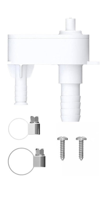 White Plastic Seaflo SFRTK-022 Outlet Valve Kit with Clamps and Screws - Flat Lay | United RV Parts
