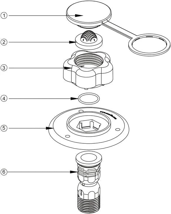 Seaflo SFWI1-03 RV Water Inlet Exploded Parts Diagram Showing 6-Component Assembly | United RV Parts