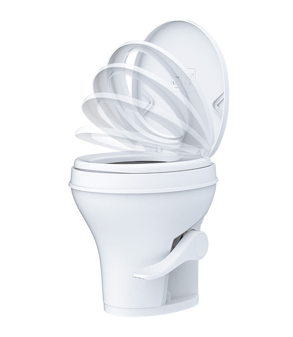 White Seaflo RV Toilet SFRTPH-01-01 - Open Seat View with Foot Pedal | United RV Parts
