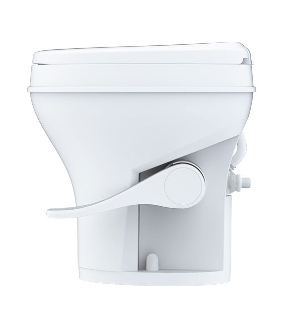 White Seaflo RV Toilet - Back View Showing Flush Controls | United RV Parts