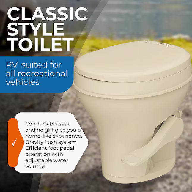 Bone Plastic RV Toilet - Side Profile Foot Pedal Detail | United RV Parts
