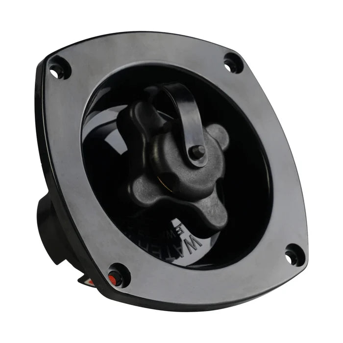 Black Plastic RV Water Inlet SFWI2-04 - Angled Front View | United RV Parts