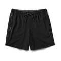 Front view of the Serrano athletic shorts in black, featuring a lightweight design with an elastic waistband, drawstring closure, and slash pockets. Perfect for running, workouts, or casual outings.