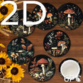Set of 6 2D Mushroom Theme Pattern Art Coasters Round Wooden Heat-Resistant Non-Slip Home Decor