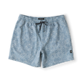 Slate Shorey boardshorts with white sunflower and geometric print, drawstring waist, and small brand logo on leg