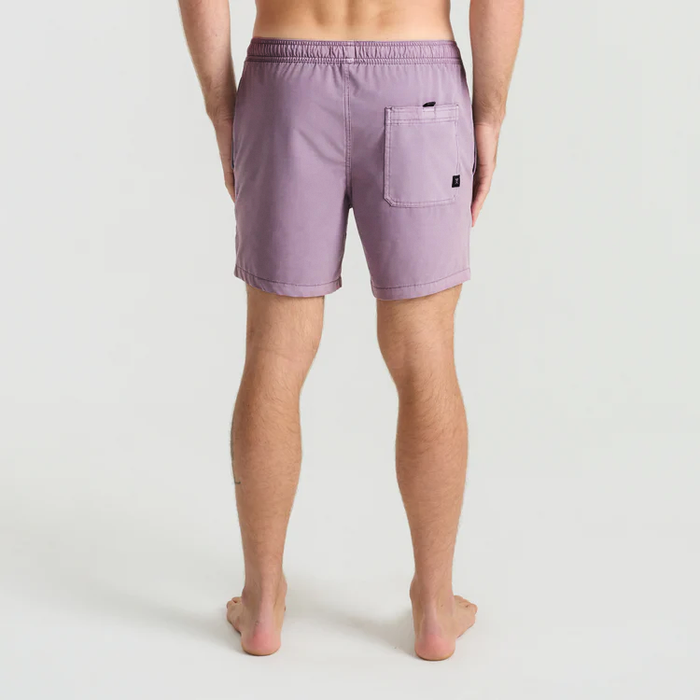 Roark Shorey 16" Boardshorts in washed dusty lilac, rear view on male model showing back pocket detail