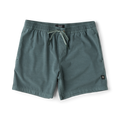 Shorey Boardshorts in washed slate green with drawstring waist and small brand logo on flat lay against white background
