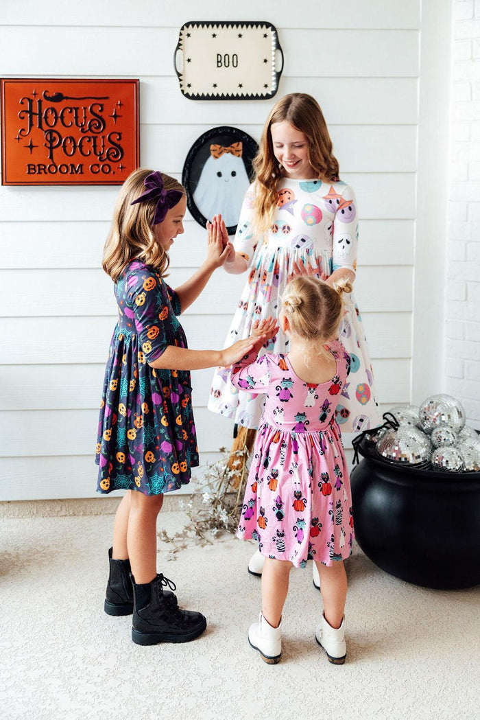 Skeleton Web 3/4 Sleeve Pocket Twirl Dress-Mila & Rose ®