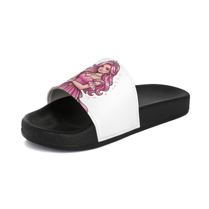 Slide Sandals — Cute Pink Glamour Girl Graphic Slides for Women