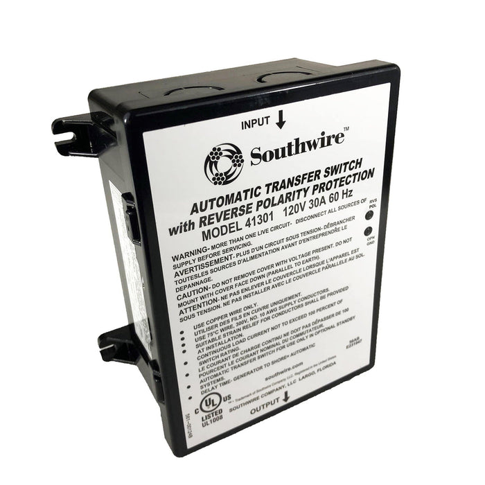 Black Southwire 30 Amp Automatic Transfer Switch Model 41301 - Front View | United RV Parts