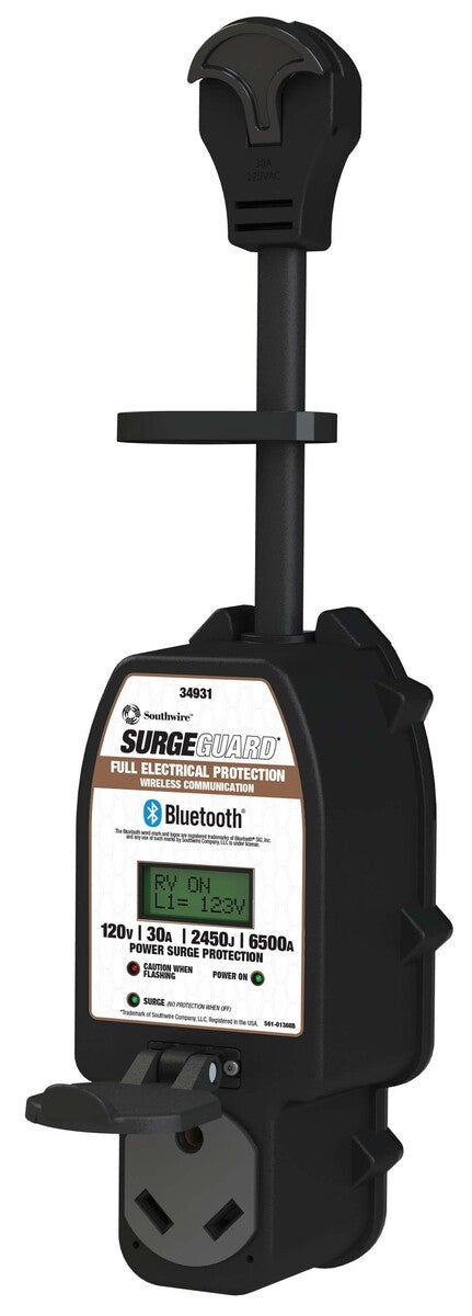 Black Southwire 30 Amp Surge Guard 34931 with Bluetooth - Side View | United RV Parts