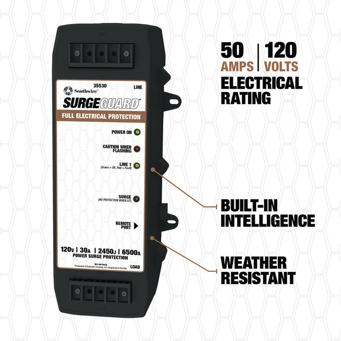 Southwire Surge Guard 35530 Features Infographic - 50 Amp 120 Volt Rating Detail | United RV Parts