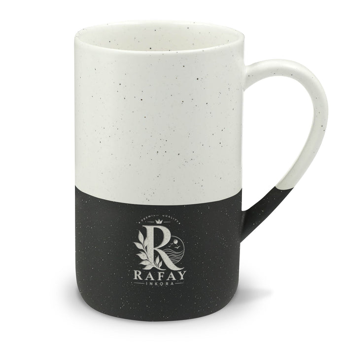 Speckled Two-Tone Ceramic Mug 13oz — Rustic Engraved Logo Coffee Cup