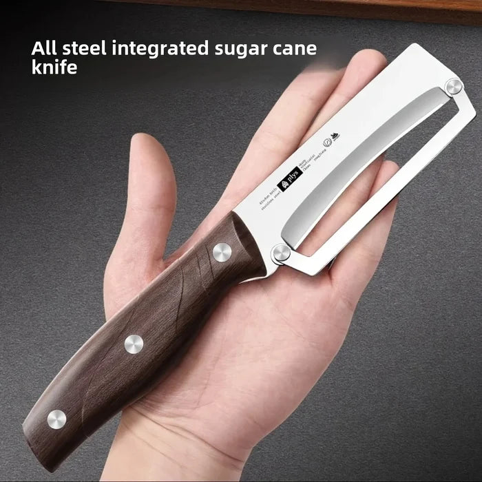 Stainless steel peeler with wooden handle for peeling and slicing fruits and vegetables