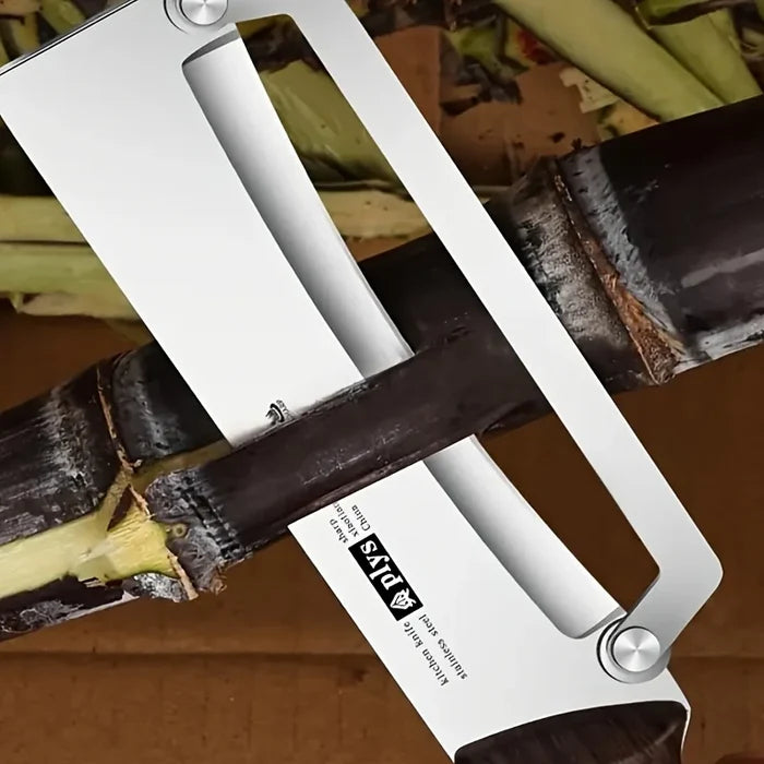 Stainless steel peeler with wooden handle for peeling and slicing fruits and vegetables