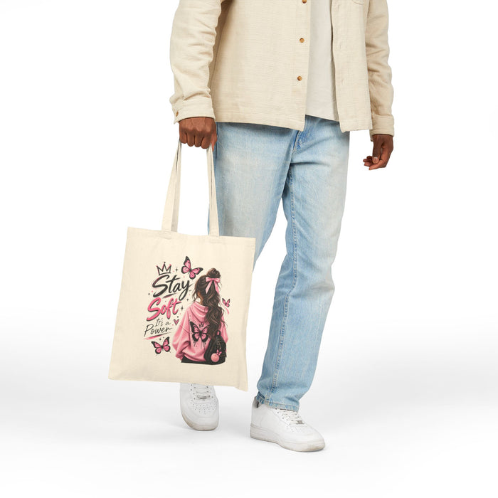 Stay Soft Girl Tote Bag – Inspirational Butterfly Canvas Tote