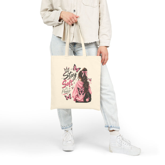 Stay Soft Girl Tote Bag – Inspirational Butterfly Canvas Tote