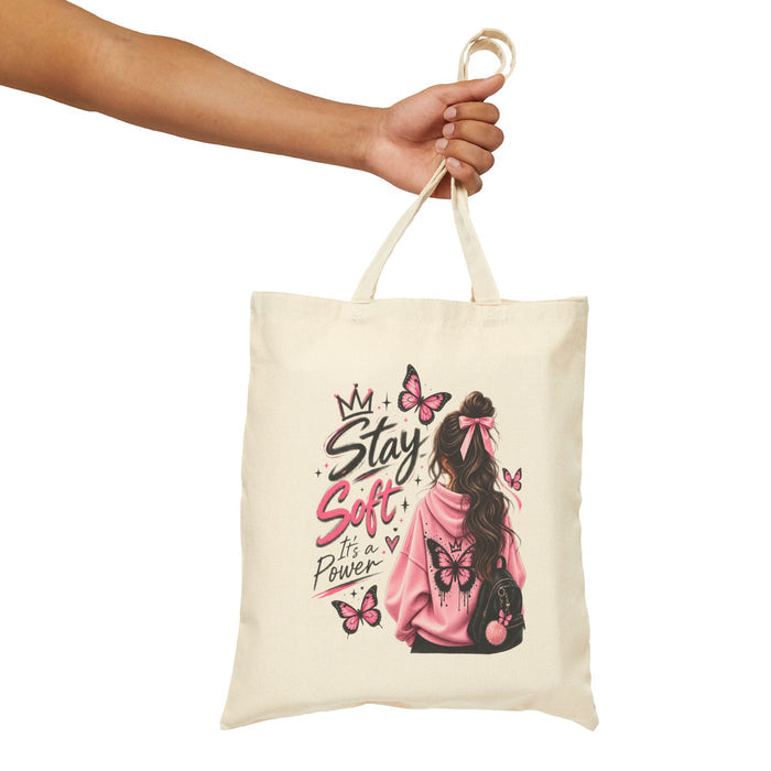 Stay Soft Girl Tote Bag – Inspirational Butterfly Canvas Tote