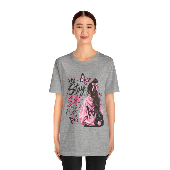 Stay Soft It's A Power T‑Shirt — Pink Butterfly Girl Graphic Tee
