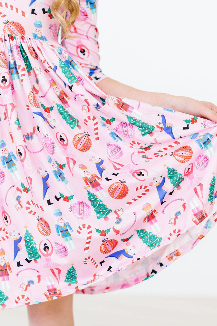 Sugarplum Fairy 3/4 Sleeve Pocket Twirl Dress-Mila & Rose ®
