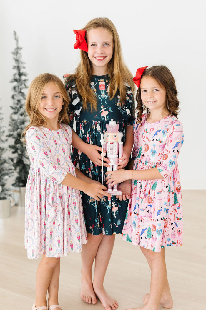 Sugarplum Fairy 3/4 Sleeve Pocket Twirl Dress-Mila & Rose ®