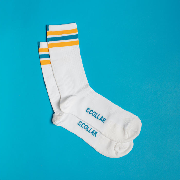 White with Yellow/Blue Stripes / 1