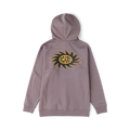 Roark Sunbeam Hoodie in shark gray with yellow and black sun graphic on back, displayed flat lay view