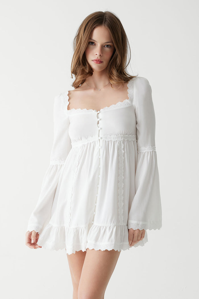 Sunflower floral embroidered mini dress white