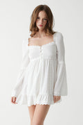 Sunflower floral embroidered mini dress white