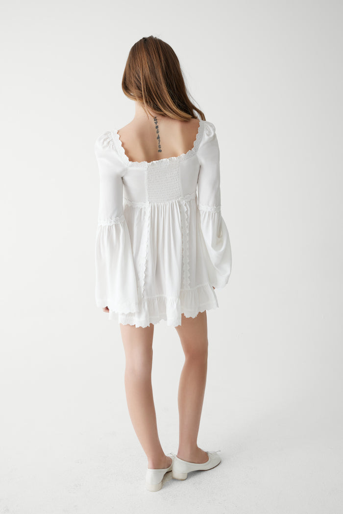 Sunflower floral embroidered mini dress white