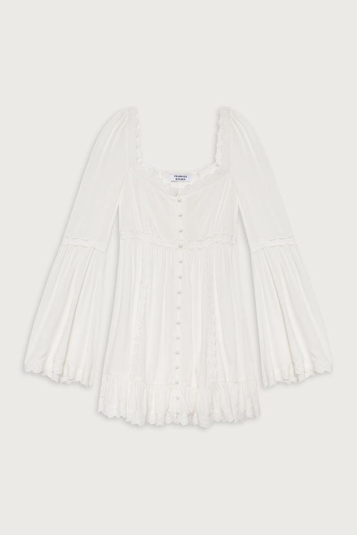 Sunflower floral embroidered mini dress white