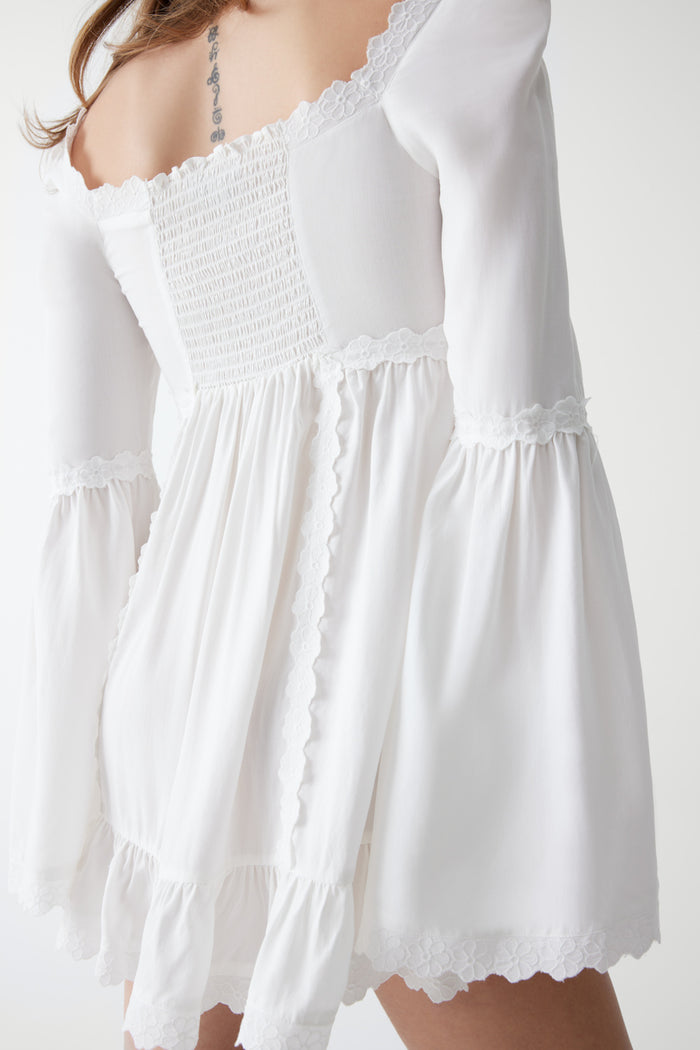 Sunflower floral embroidered mini dress white