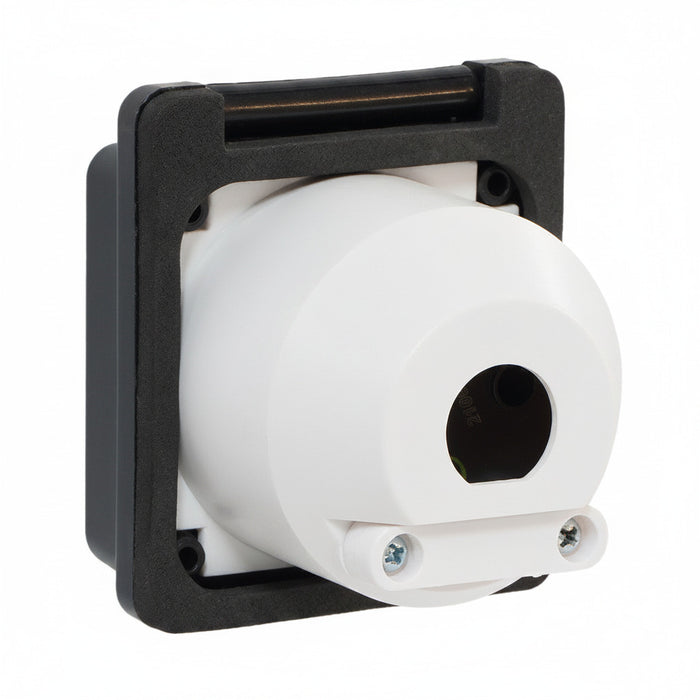Black 30 Amp RV Power Inlet 30ABKINLET - Rear View Showing White Receptacle Body and Wiring Terminals | United RV Parts