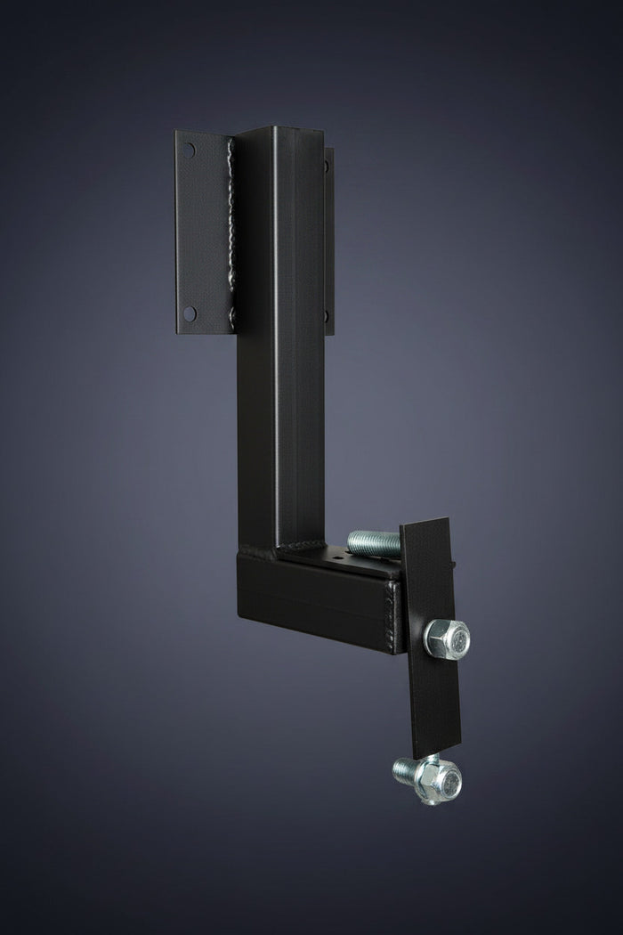 Black Steel RV Spare Tire Carrier RTC18A - Angled View with Mounting Bolts | United RV Parts