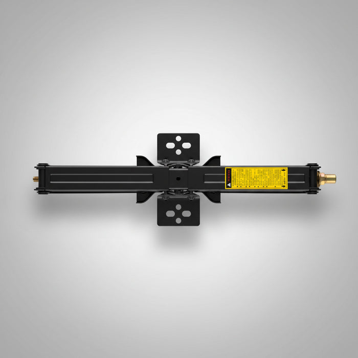 Black Steel RV Scissor Jack SP-SCISJACK24-2500 - Top View Showing Mounting Brackets and Warning Label | United RV Parts