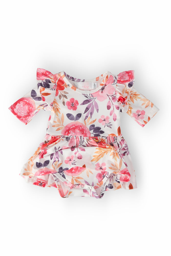 Tangerine Leaves 3/4 Sleeve Flutter Twirl Bodysuit-Mila & Rose ®