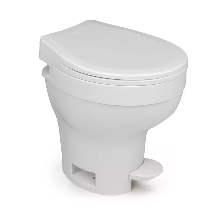White Thetford Aqua-Magic VI Hi RV Toilet with Foot Flush - Side View | United RV Parts