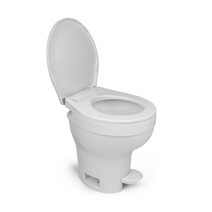 White Thetford RV Toilet with Raised Lid - Front Angle View | United RV Parts