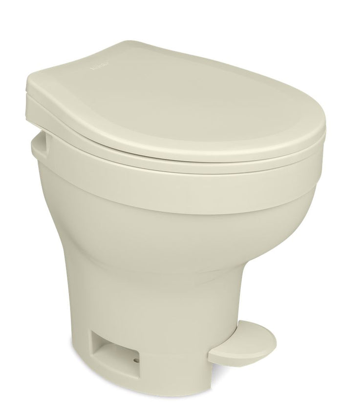 Parchment Thetford Aqua-Magic VI Hi RV Toilet - Closed Seat Three-Quarter View | United RV Parts